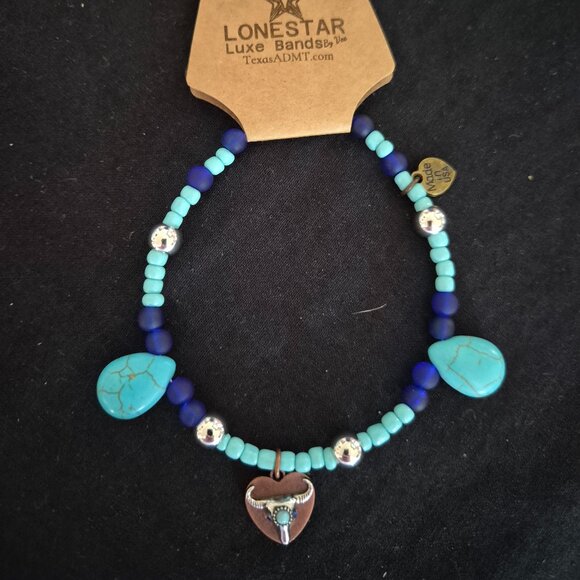 Southwestern Turquoise & Silver Beaded Hat Band Longhorn Pendant – Lonestar Luxe - Picture 3 of 4